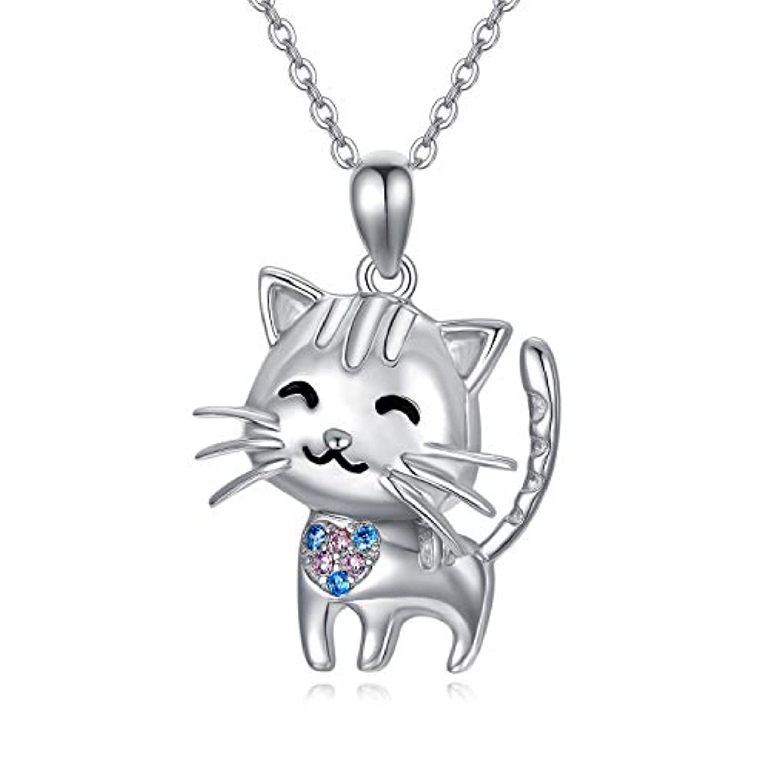 S925 Sterling silver Cute Cat Pendant Necklace Jewelry,Cubic Zircon Necklace for Women